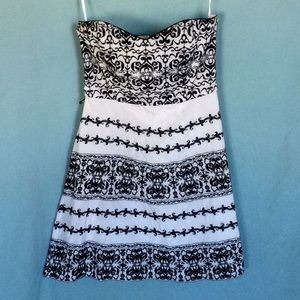 Silk Embroidered White and Black Dress, Size 6